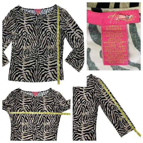 BLACK Tan Zebra Print Long Sleeve Boat Neck Top - Picture 11 of 11